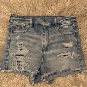 American eagle Blue Distressed Jean Shorts with Frayed Hem